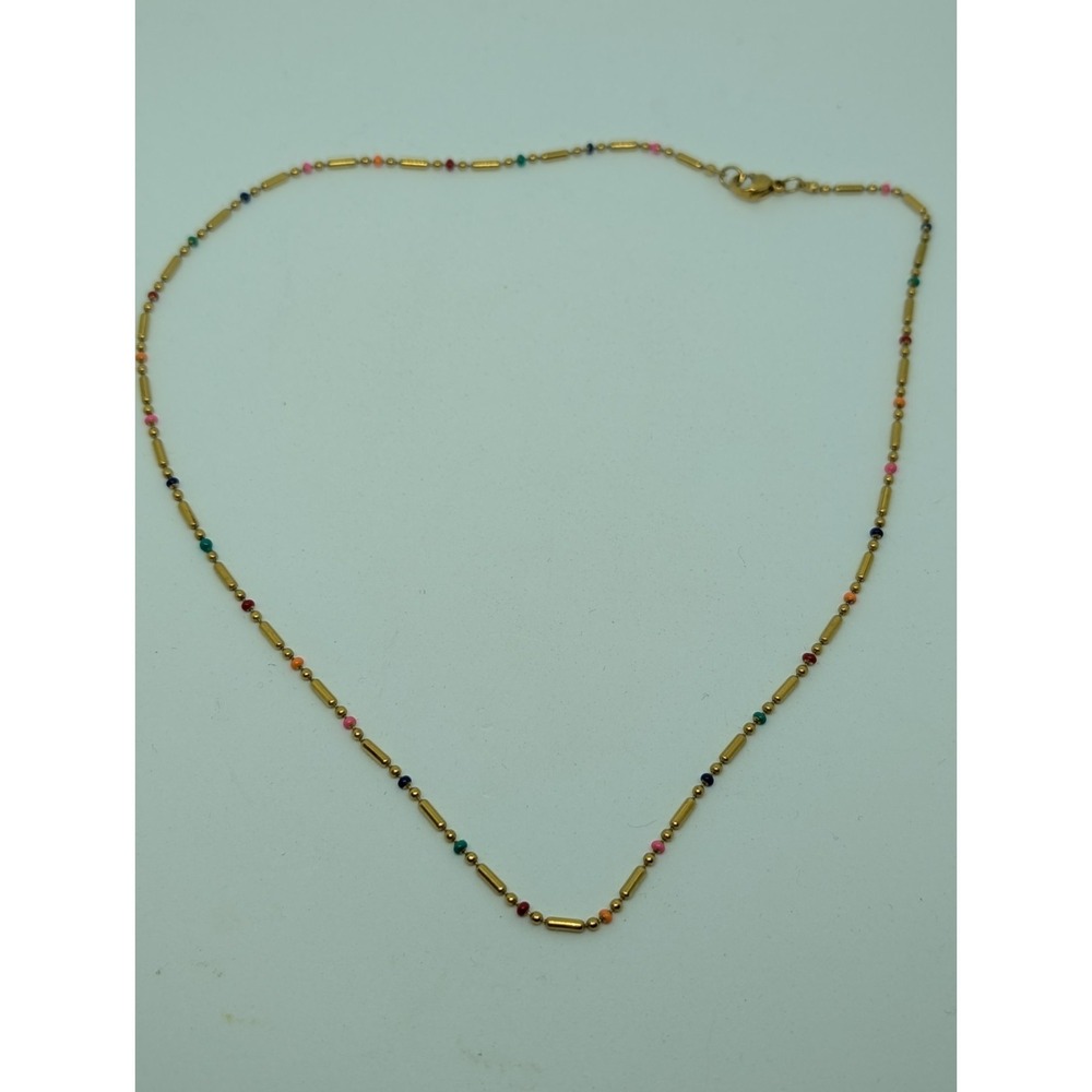 Confetti Gold Tone Necklace With Rainbow Beads 16 In‎